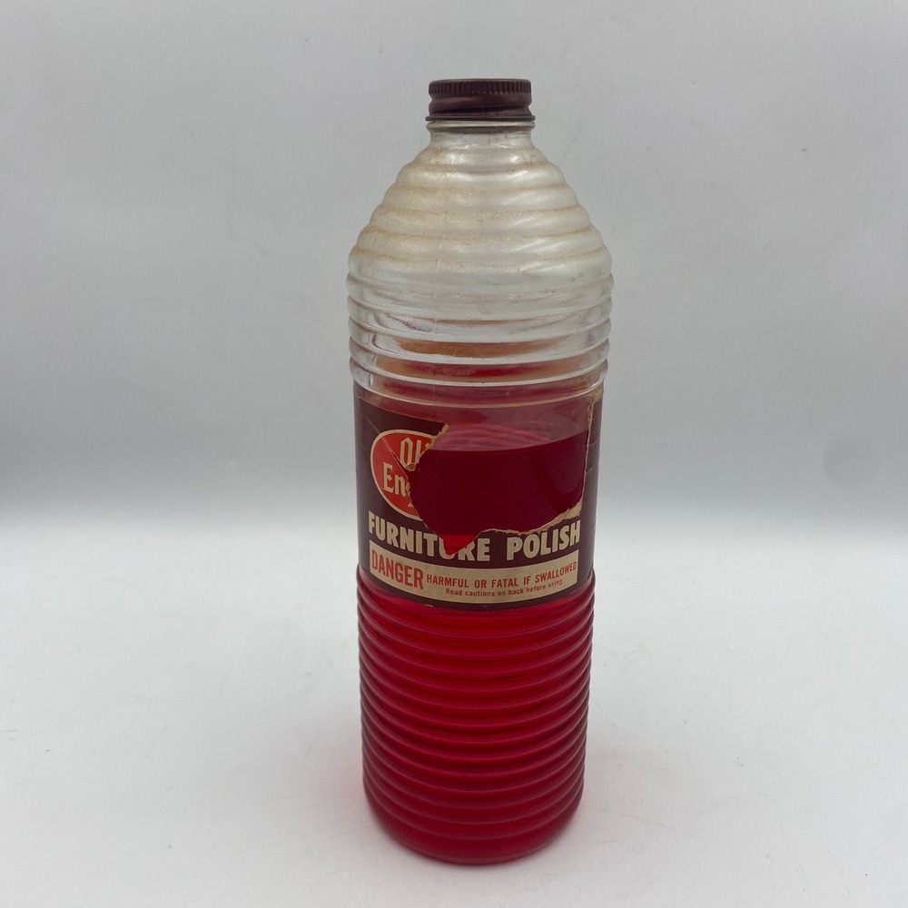 Vintage Old English Furniture Polish Beehive Ribbed‎ Glass Bottle Red 24oz USA